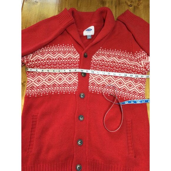 Old Navy Mens Red Fair Isle Cardigan Sweater Size L Holiday Grandpa - Picture 6 of 7